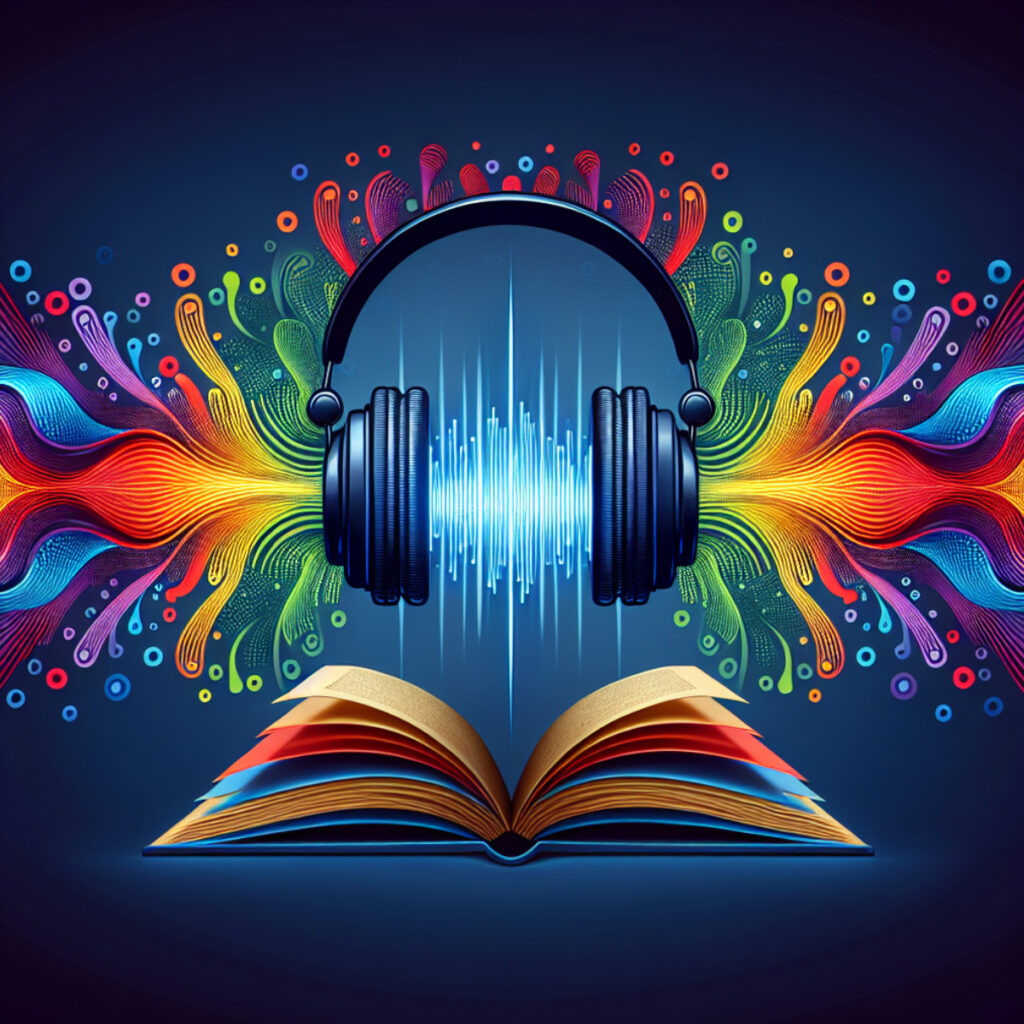 Vivid image of headphone over a book